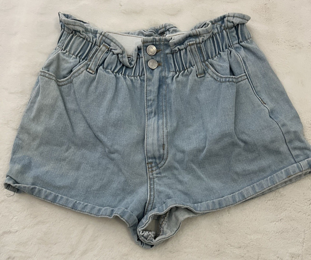 Forever 21 Womens Denim Shorts Light Wash High Rise Elastic Waist Size 27